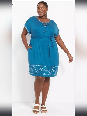 Lane Bryant Teal Embroidered Dress 14/16